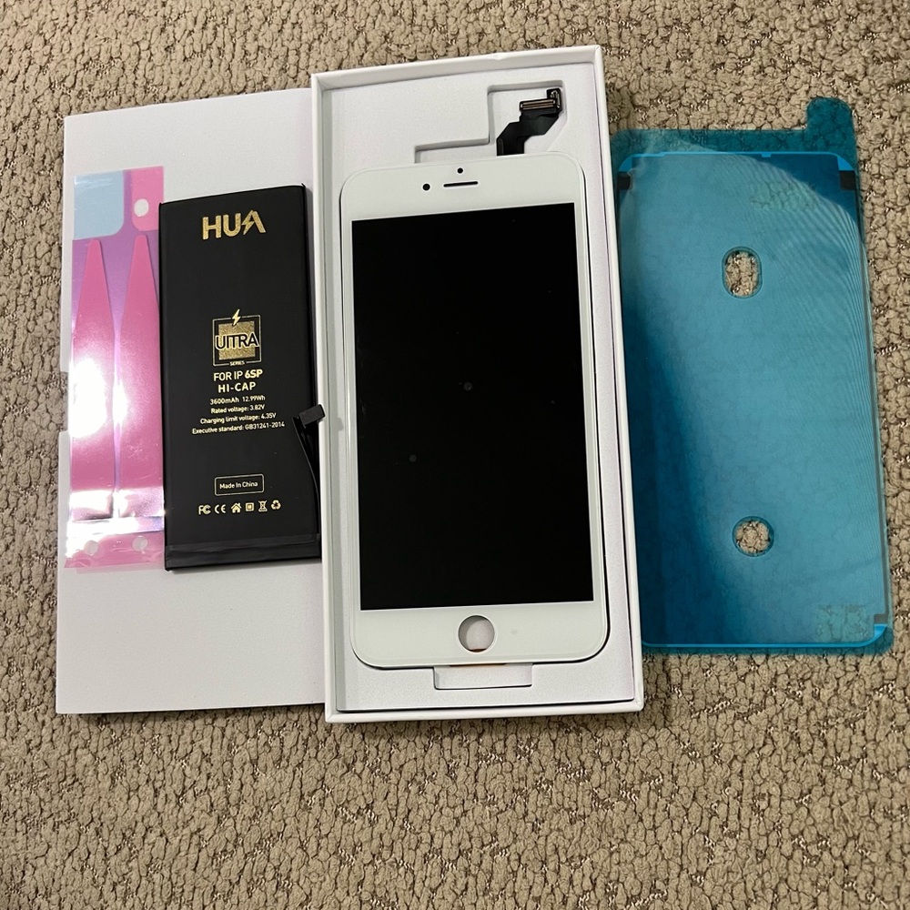iPhone 6S Plus LCD Screen Replacement (With Steel Plate)  (White ) + Battery